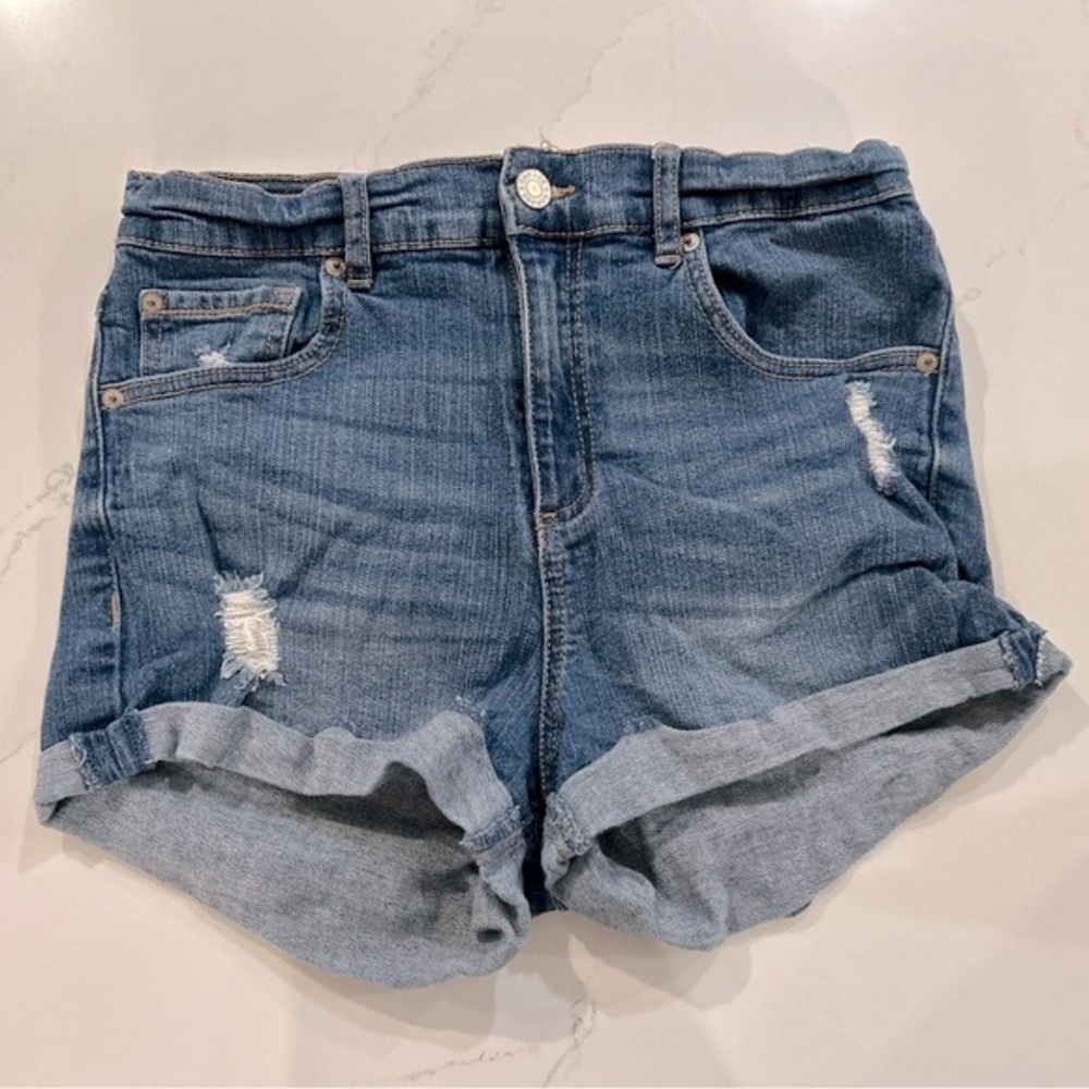 Garage high rise shorts size 7 junior denim jean medium wash cuff style